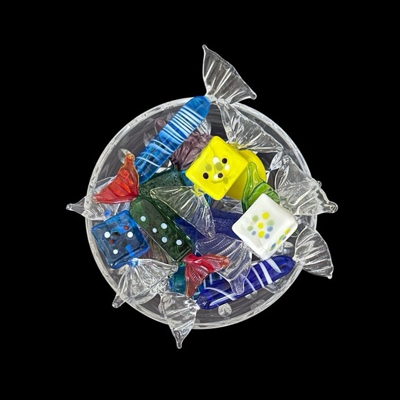 13 Vintage Murano Style Glass Wrapped Candies with Crystal Bowl - Picture 1 of 11